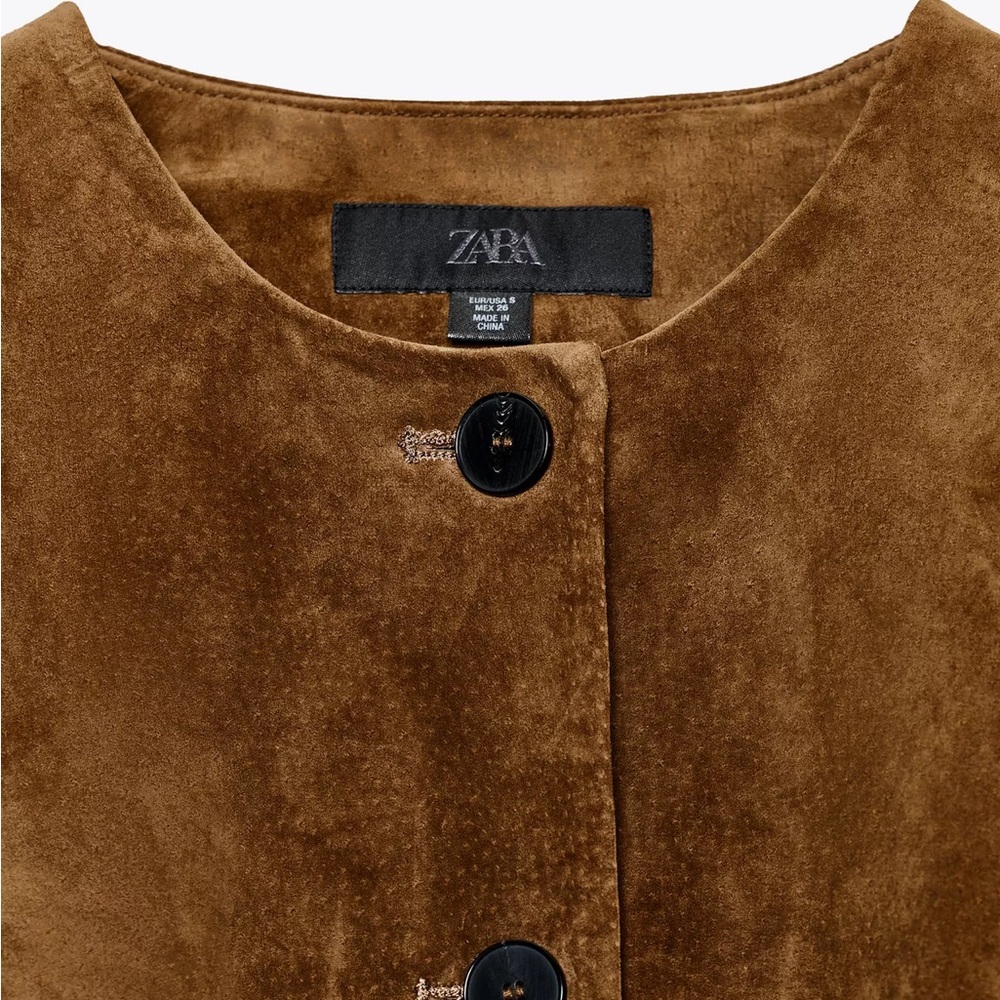 100% SUEDE LEATHER FLARED HEM JACKET - Picture 14 of 16